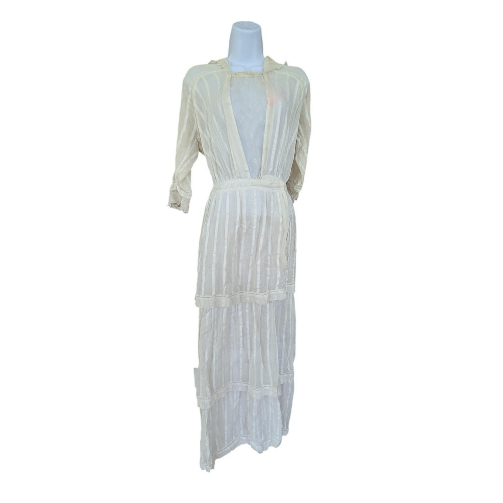 Vintage Victorian Prairie Cottagecore Edwardian Lace Maxi Bridal Dress XS